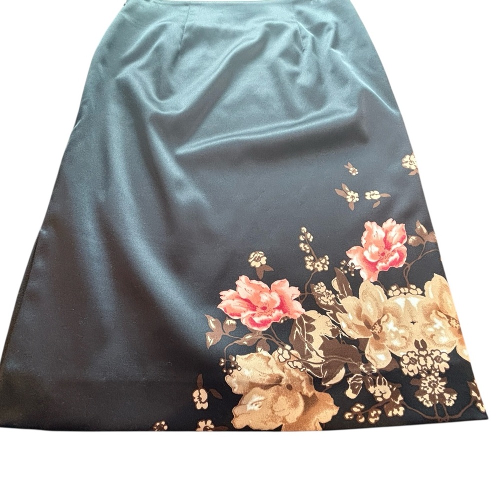 Le Château Y2K Vintage Black Floral Satin Pencil Skirt Side Slit 00 Spring XXS - Picture 7 of 13